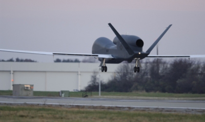 The second of two U.S. Navy RQ-4A Global Hawk Maritime Demonstration (GHMD) unmanned aircraft arrived on December 6 at Naval Air Station, Patuxent River, Maryland, after an 11.1 hour flight.