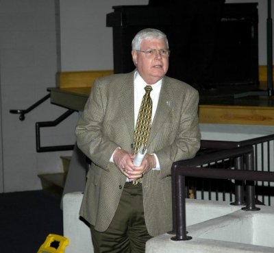 Delegate John F. Wood, Jr. (D) addresses an audience of teachers, administrators, students and parents seeking state funding for nonpublic schools in Maryland.