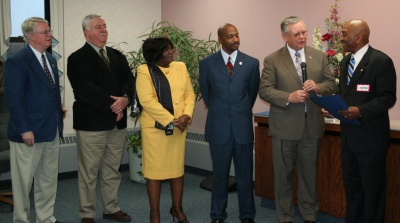 Pictured with the Commissioners is James E. Henson, Sr., Esq., the great nephew of Matthew Henson. (Photo: George Clarkson)