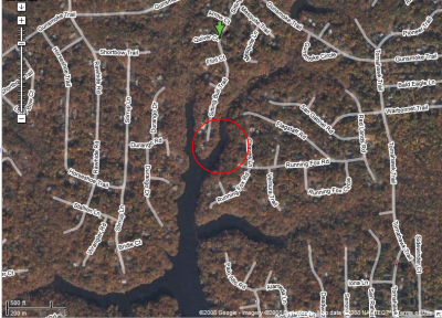 General vicinity where the body of a man believed to be Demetrius Lamar Hall of Lusby was discovered on Monday. Click for larger image. (Map courtesy of Google Maps)