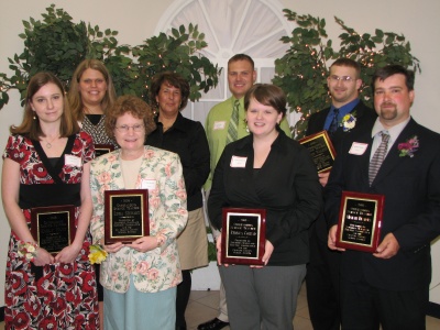 The Outstanding Southern Maryland Science Teachers of the Year. Front row, from left: Emily Huff, Leonardtown High School; Linda Stewart, Mechanicsville Elementary School; Becky Conrad, Westlake High School; and Michael Ficalora, Piccowaxen Middle School; Back row: Jennifer Carter, Leonardtown Middle School; Mary Gloster, Patuxent High School; Kirk Stiffler, Dowell Elementary School; and Jason Walent, Milton Somers Middle School. (Photo: SMECO)