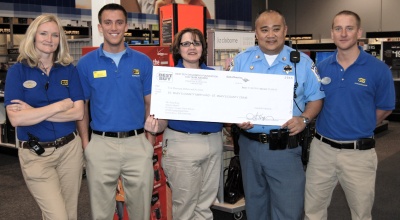 Employees of the California Best Buy present SDFC. Dung Ross with a ceremonial check for $2,000 to be used for the local Crime Solvers program. Pictured from left: Paula Slavenes, Dale Warren, Karen Schroeder, SDFC. Dung Ross, and Kyle Williams.