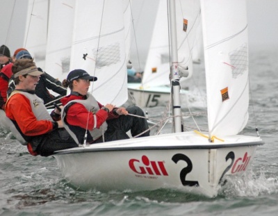 St. Mary's College of Maryland racers John Loe and Meredith Nordhem battle their way to a team third place finish in the ICSA/Gill Coed Dinghy National Championship. (Photo: Glennon Stratton/GTS Photos)