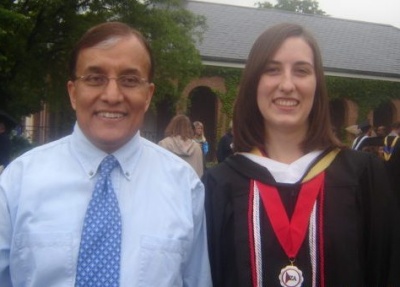 St. Mary's College of Maryland graduate Chantal Russell, of Gaithersburg, Maryland, was named a Portz Scholar by the National Collegiate Honors Council for her outstanding senior project paper on the economic realities of sex trafficking in women. She is pictured here with her project mentor, economics professor Asif Dowla. (Submitted Photo)