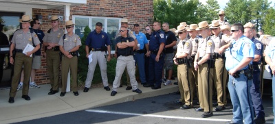 Maryland State Police and St. Mary's County sheriff's deputies and corrections officers muster in Lexington Park as they prepare to try and locate 200 individuals wanted on open warrants. They had a 12.5% success rate. (Submitted photo)