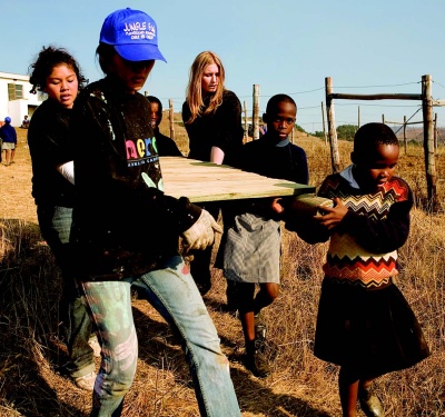 2008 HERO Youth Ambassadors, including Chopticon graduate Christina Dawson, work on a playground at the Sinegugu Primary School in South Africa. (Photo Courtesy of HERO Youth Ambassador Program)