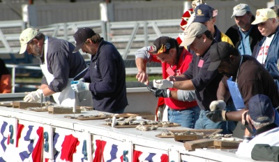 William "Chopper" Young, second from left, squares off against other contestants at the 2004 St. Mary's County Oyster Festival. Young returns to Leonardtown October 18th and 19th to compete in this year's event.