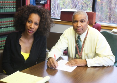 Assistant State's Attorney April Richardson and Sgt. Ted Jones say they are trying to protect Prince George's County residents against housing crimes. (Maryland Newsline photo by Laurie White)