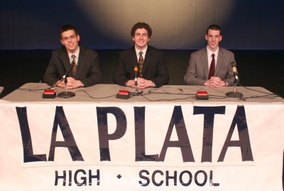 The La Plata High School It’s Academic team won the Charles County Public Schools regional competition with a score of 540. Pictured are the three-member competing team from La Plata High School: from left are Robert Garcia, Gavin Reen and Tyler Fini. (Submitted photo)