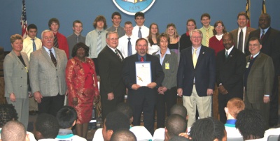 The Charles County Commissioners join representatives from the Charles County Public Schools and the North Point Golf Team on December 10, 2008, to celebrate the team's capture of the Maryland Class 2A/1A State Golf Championship.