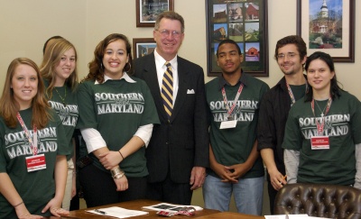 Sen. Thomas “Mac” Middleton (D-Charles) with College of Southern Maryland students attending Student Advocacy Day Feb. 11 in Annapolis. Students heard from legislators and community college presidents on state funding and tuition issues and met with delegates from their legislative districts to tell their personal stories and voice their concerns. From left Lauren DeHanus, Lindsey Koranda, Camila Figuerao, Middleton, Jamie Adams, Nathan Hurry and Megan Perillo. (Submitted photo)