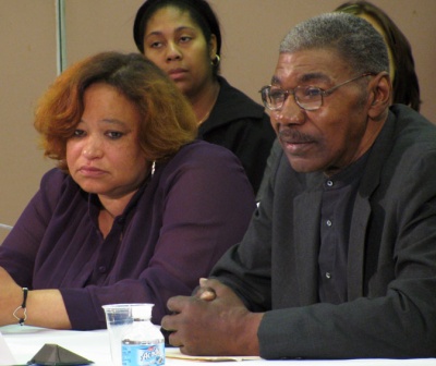 Distressed homeowners Tracy Robison and John Mitchell speak about their foreclosure experience. (Maryland Newsline photo by Hannah Kim)