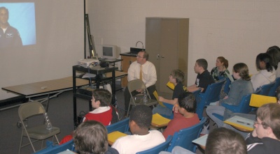 MESA students at John Hanson Middle School in Waldorf participate in a live teleconference space lesson on Wednesday, Feb. 18 at the school through NASA’s Digital Learning Network. (Submitted photo)