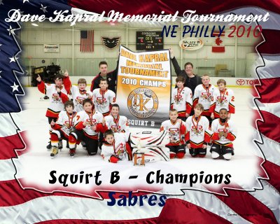 The Southern Maryland Sabres' Squirt ice hockey team brought home the first place trophy and banner from the 3rd Annual Kapral Memoral Tournament in Philadelphia. [Click image for larger rendition]