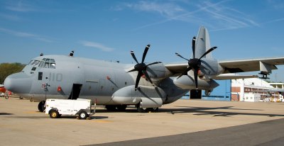 The prototype Harvest HAWK weapons systems equipped KC-130J sits on the ramp in front of Air Test and Evaluation Squadron 20 (VX-20) here.” U.S. Navy photo by Liz Goettee.