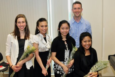 Guest performer Russell Wilson, a keyboardist for The President’s Own U.S. Marine Band, stands with finalists in the 2nd Annual Southern Maryland Regional Piano Competition, from left Christina Smith of Park Hall, second place; Jessica Ryan of Park Hall, honorable mention; Katrina Chan of Lexington Park, third place; and Ruth Alonzo of Park Hall, first place. (Submitted photo)