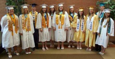 Valedictorians and salutatorians for the Class of 2010 are, back row from left: Holly Olson, Henry E. Lackey High School valedictorian; Ashley Sparks, Lackey’s salutatorian; Tyler Fini, La Plata High School valedictorian; Brooke Prince, La Plata’s salutatorian; Shelby Clarke, Maurice J. McDonough High School valedictorian; Meagan Jezek, McDonough’s salutatorian; Sylvie DeLaHunt, North Point High School valedictorian; Abigail Thomas, Thomas Stone High School valedictorian; Christin Waltersdorff, Stone’s salutatorian; John Buntz, Westlake High School valedictorian; and Krystle Canare, Westlake’s salutatorian. Not pictured is To-Lam Nguyen, North Point’s salutatorian. (Submitted photo)