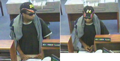 Bank camera captures of the robbery in progress. Call police at 410-535-2800 if you can identify this man.