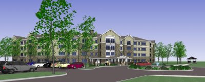 Computer rendering of the coming Victory Woods Senior Housing in Lexington Park. (Image: Grimm+Parker Architect)