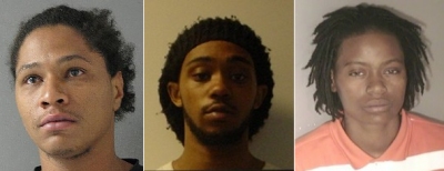 From left to right: Tyrone Jason Heard, William Lewis Lawrence, and Latece Chantelle Greer, all of Lexington park, were arrested by BCI detectives and charged with numerous offenses in connection with a home invasion and robbery in Park Hall on October 20. (Arrest photos)