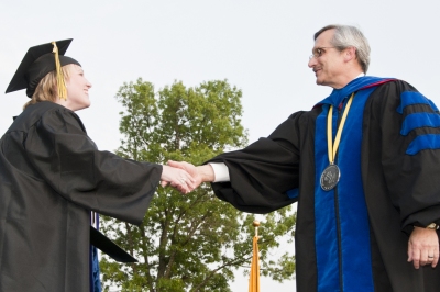 Olivia A. Wolski, 16, of Dunkirk, is the youngest graduate in the commencement. A homeschooled student, Wolski at age 14 was told that she had only one high school class to complete before she would get her diploma. This fall she will transfer to pursue her bachelor’s degree at the University of Maryland and intends to delve into a master’s degree program after that. (Photo: CSM)