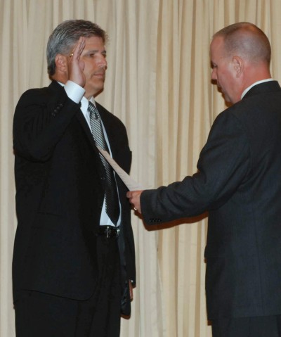 St. Mary's County Sheriff Timothy K. Cameron (left) is sworn in as the president of the Maryland Sheriff's Association in Ocean City on Sept. 14. (Submitted photo)