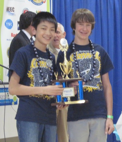 Pictured are Piccowaxen Middle School eighth graders Matthew Fan, left, and Tyler Stanley, right, who won a third place award at the national SeaPerch championship held in April.