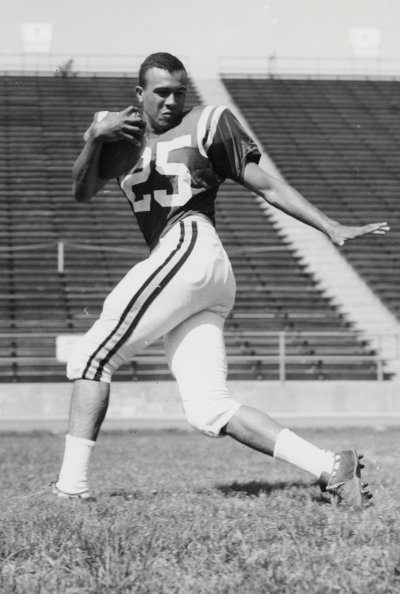 Darryl Hill, seen here during his days on the University of Maryland football team, was the first African-American man to play in the ACC in 1963. Photo courtesy of the University of Maryland Archives.