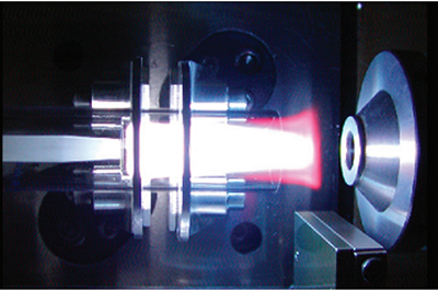A plasma burns in an ICP instrument. Photograph courtesy of Perkin Elmer.