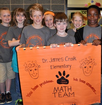 Pictured is the fourth-grade math team from Dr. James Craik Elementary School that won first-place among competing fourth-grade teams at the Elementary Math Challenge held April 25. Pictured from left are students Mason Hebner, Jordan Surfield, Wyatt Newcomb, Alayna Steinmetz, Jimmy Olmsted, Mackenzie Fox and Gabriel Dinnea.