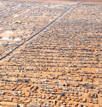 Zaatari camp in Jordan for Syrian refugees. Estimated population in March, 83,000. Photo from Wikipedia.