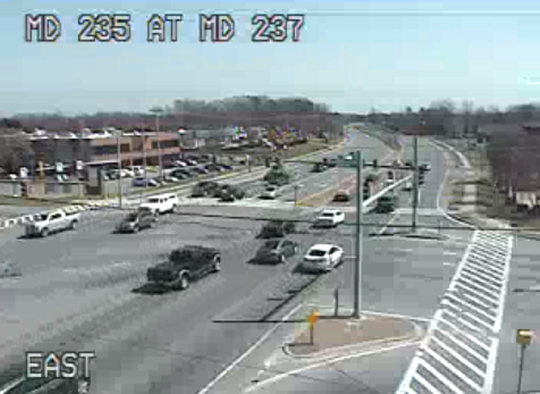 The intersection of MD 235 and MD 237 as seen from a state-owned traffic camera.