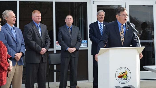 Calvert County Commissioner Pat Nutter provides opening remarks during the grand opening of the Harriet Elizabeth Brown Interim Community Center. (Photo: Calvert Co. Government)