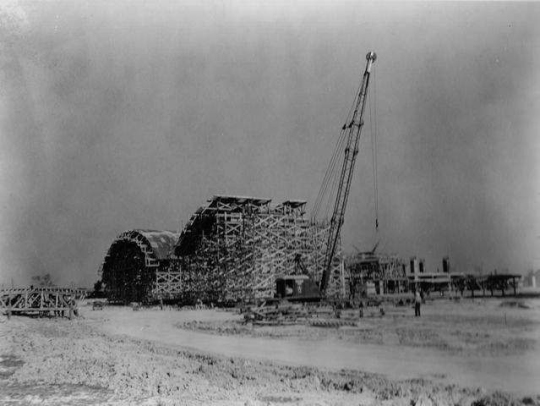 A hangar under construction at NAS Patuxent River in 1942. (U.S. Navy photo)