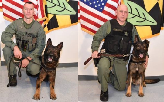 Left: DFC. Funchion and K9 Jax. Right: DFC. Morder and K9 Wolf.