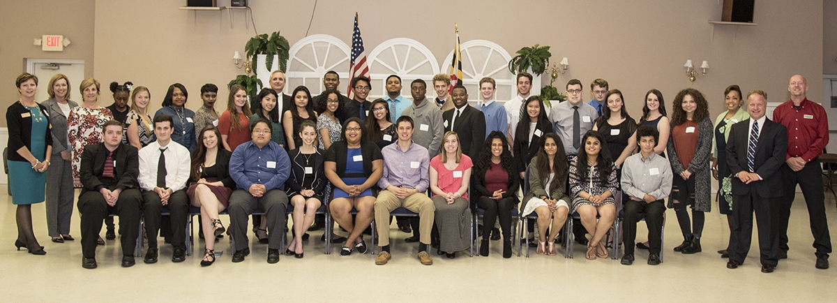 Representatives from the Greater Waldorf Jaycees Foundation and the College of Southern Maryland Foundation joined CSM students who were awarded scholarships for the 2016-17 academic year at the May 11 scholarship reception in Waldorf. Front from left are Christopher Barnwell, Luke Mahaney, Jessi Langley, Klarenz Sarabia, Kathryn Newsome, Breonna Posey, Brandon Will, Brittany Puffenbarger, Kayla Mendoza, Khushbuben Patel, Foram Patel, James Weeks; second row from left are, Suzanne Wible, Nancy Hempstead, Michelle Goodwin, Anttonia Vance, Alyssa Danner, Kayla Johnson, Brianna Carter, Elizabeth Kennedy, Catherine Co, Sandra Lopez, Suha Ansari, Camille De Jesus, Christopher Brown, Jordan Queen, Angela Santos, Zavier Taylor, Eden Wagner, Briana Puffenbarger, Kara Harley, Rane Franklin, Kevin Wedding, Vince Houchin; and back row from left are Dr. Brad Gottfried, Clifford Hughes III, Leeadrian Tengco, Joshua Edwards, Branden Herscher, Matthew Eppley, Joseph Garrow and Zachary Hooper.