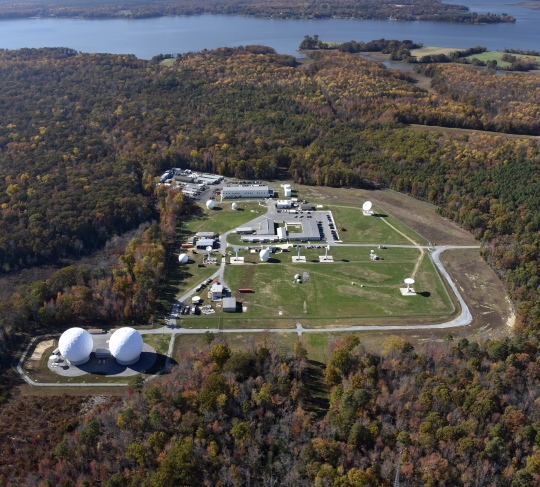 Located in southern Maryland, the U.S. Naval Research Laboratory Blossom Point Tracking Facility is a 42-acre complex with a pool of antennas ranging from 6.1 to 13 meters The station is in continuous operation 24 hours a day. (Photo: U.S. Naval Research Laboratory)