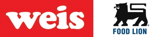 Corporate logos of Weis Markets and Food Lion, respectively.
