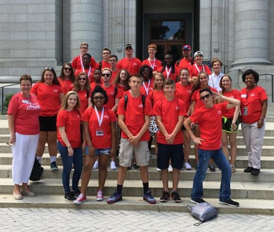 Pictured are twenty-five teens from Calvert, Charles, and St. Mary's Counties who joined in Leadership Southern Maryland's inaugural Teen Leadership Academy while visiting the U.S. Naval Academy. (Photo: Rebecca Stevenson Douglas)
