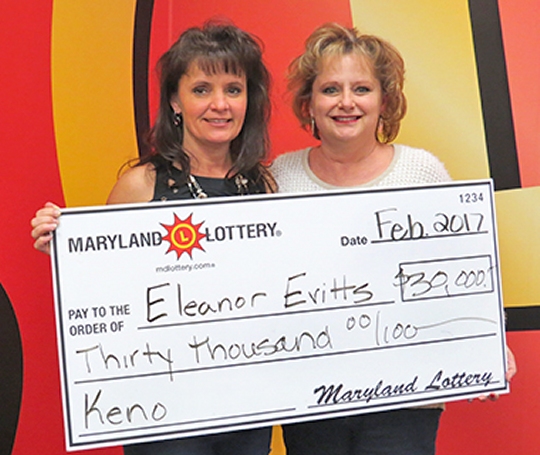 Eleanor Evitts from Hollywood (right) became an instant celebrity after winning $30,000 playing Keno. Her sister Denise Lane helped her claim her prize.