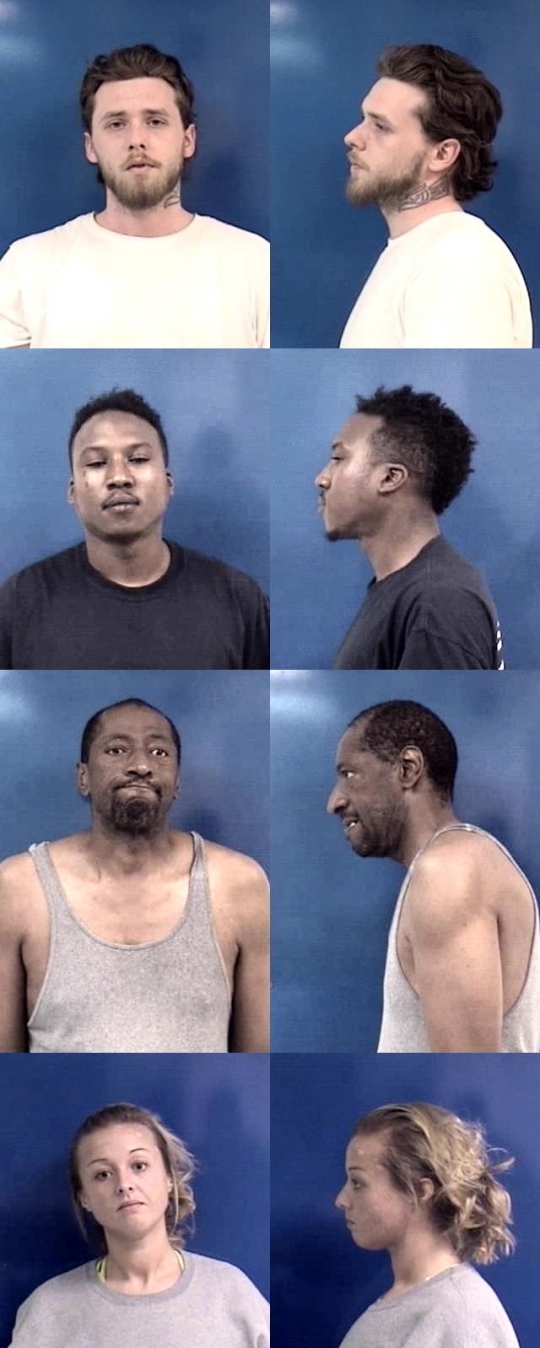 Terry Windsor, 25, of Faulkner; Tirrell Simms, 27, of Pomfrey; Freddie Commodore, 52, of Port Republic; and Chelsea Hoofnagle, 30, of Lusby. (Booking photos)