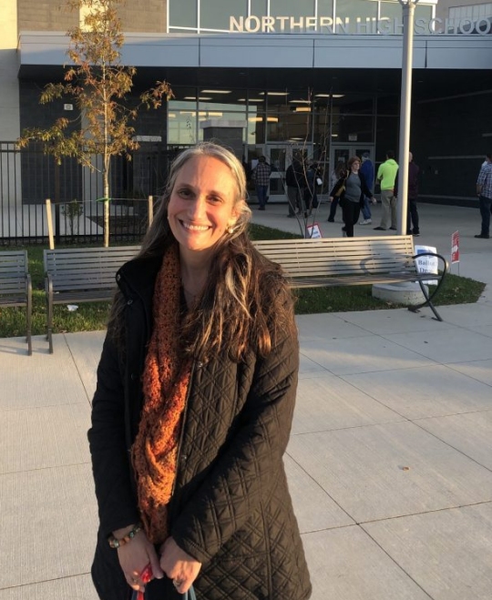 OWINGS, Md. --- Deborah Porfiri, a 48 year old homemaker and homeschooler from Huntingtown, beamed after casting her vote for Donald Trump at Northern High School in Calvert County. (Gracie Todd/Capital News Service)