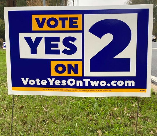 Pictured above is a sign urging voters to pass a sports betting ballot question. (Ryan McFadden)