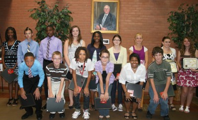 Pictured are the 2011 Ruth Ann Hall award winners for Charles County Public Schools. These students were nominated for the awards for demonstrating dedication to academics, displaying positive behavior and for improvement in the classroom. Pictured, back row, from left are: Tamia Slater, Stoddert; Shayne Everhart, Mattawoman; Joseph Grant, Mattawoman; Autumn Townsend, Somers; Jourdon Wilson, Somers; Alanna Imes, Stoddert; Morgan Hallett, Piccowaxen; Madison Boelke, Hanson; and Amanda Hobgood, Smallwood. Pictured, front row, from left are: Justin Jones, Henson; Brett Culhane, Somers; Dominique Gross, Stoddert; Mae Welch, Piccowaxen; Cayla Riddick, Smallwood; and Andrew Sexton, Smallwood. (Submitted photo)