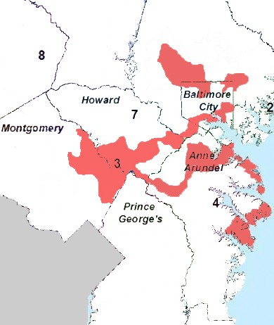 The 3rd district, as proposed by the Governor's Redistricting Advisory Committee. Graphic by MarylandReporter.com.