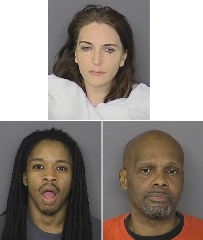 Michelle Lee Anderson, 36, of Lexington Park (top); Kevin Anthony Clarke, 25, of Pikesville (bottom left); and Hezekiah Eric Swann, 52, of Windsor Mill, were arrested in St. Mary's County in connection with prescription fraud for Oxycodone (Oxycodone is in a class of medications called opiate (narcotic) analgesics). (Arrest photos)