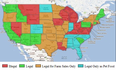 Currently, 25 states prohibit the sale of raw milk for human consumption. It is illegal to transport raw milk across state lines. Source: Farm To Consumer Legal Defense Fund. (Credit: Josh Cooper)