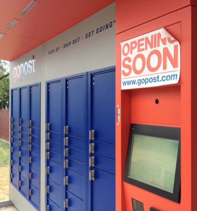 A gopost unit in College Park, one of three installed in Maryland in September, will allow customers to use a touch screen to open and close the lockers, allowing them to receive and send packages at all hours of the day. (Photo: Chris Leyden)