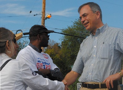 Rep. Andy Harris (on right) meets voters at a rally in Bel Air, Md., on Sept. 29. (Photo: Matt Fleming)