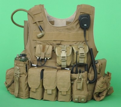 The Marine Austere Patrolling System's (MAPS) vest power manager (VPM-402) connects and manages multiple, tactical power requirements through a single interface. MAPS is a technology being developed at the Naval Surface Warfare Center Dahlgren Division for the Marine Expeditionary Energy Office. The system improves the sustainability of dismounted Marines on patrol by providing them with a central energy source, a wearable solar panel and a water filtration system. (U.S. Navy photo by Elliott Fabrizio/Released)